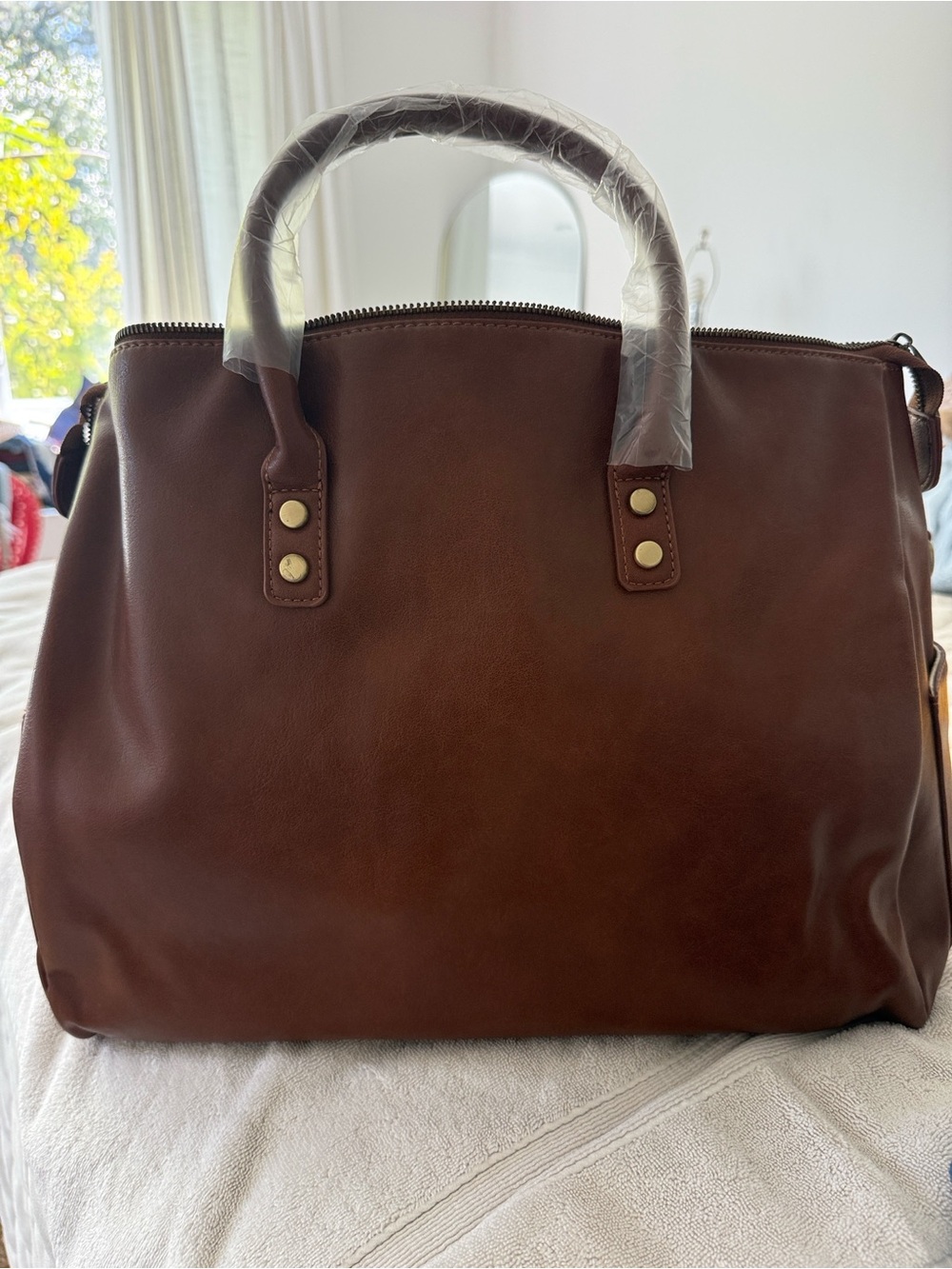 Classic Brown Leather Travel Tote Bag